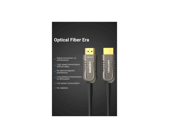 Кабель мультимедийный HDMI to HDMI 15.0m V2.1 Optical 8K 60Hz 48Gbps Dolby 7.1 TPE Black Metal Type Vention (AAZBN), изображение 5