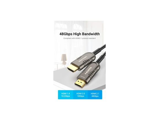 Кабель мультимедийный HDMI to HDMI 15.0m V2.1 Optical 8K 60Hz 48Gbps Dolby 7.1 TPE Black Metal Type Vention (AAZBN), изображение 7