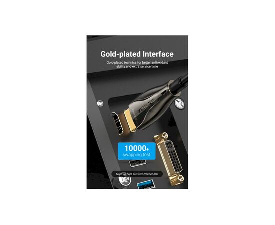 Кабель мультимедийный HDMI to HDMI 30.0m V2.0 Optical 4K 60Hz 18Gbps Dolby 7.1 PVC Black Zinc Alloy Vention (ALABT), изображение 10 Кабель мультимедийный HDMI to HDMI 30.0m V2.0 Optical 4K 60Hz 18Gbps Dolby 7.1 PVC Black Zinc Alloy Vention (ALABT), изображение 10
