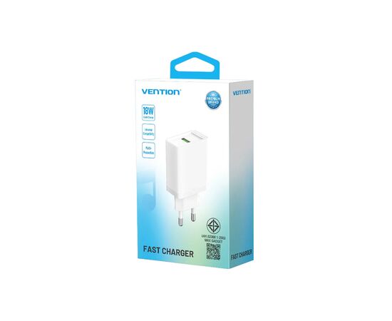 Зарядное устройство Vention 1xUSB 18W (USB-A) QC3.0 white (FABW0-EU), изображение 3 Зарядное устройство Vention 1xUSB 18W (USB-A) QC3.0 white (FABW0-EU), изображение 3