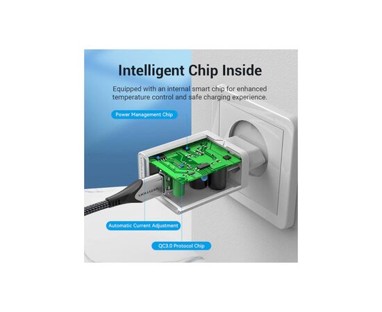 Зарядное устройство Vention 1xUSB 18W (USB-A) QC3.0 white (FABW0-EU), изображение 4 Зарядное устройство Vention 1xUSB 18W (USB-A) QC3.0 white (FABW0-EU), изображение 4