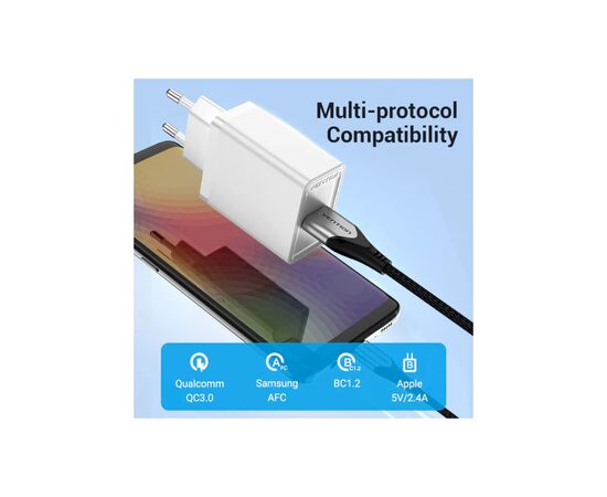Зарядное устройство Vention 1xUSB 18W (USB-A) QC3.0 white (FABW0-EU), изображение 5 Зарядное устройство Vention 1xUSB 18W (USB-A) QC3.0 white (FABW0-EU), изображение 5
