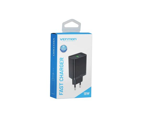 Зарядное устройство Vention 1xUSB 18W (USB-A) QC3.0 black (FABB0-EU), изображение 3 Зарядное устройство Vention 1xUSB 18W (USB-A) QC3.0 black (FABB0-EU), изображение 3