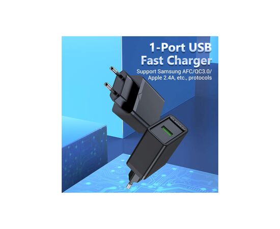 Зарядное устройство Vention 1xUSB 18W (USB-A) QC3.0 black (FABB0-EU), изображение 4 Зарядное устройство Vention 1xUSB 18W (USB-A) QC3.0 black (FABB0-EU), изображение 4