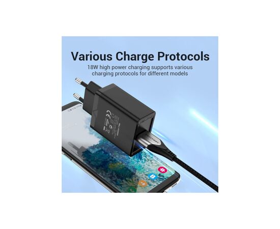 Зарядное устройство Vention 1xUSB 18W (USB-A) QC3.0 black (FABB0-EU), изображение 5 Зарядное устройство Vention 1xUSB 18W (USB-A) QC3.0 black (FABB0-EU), изображение 5