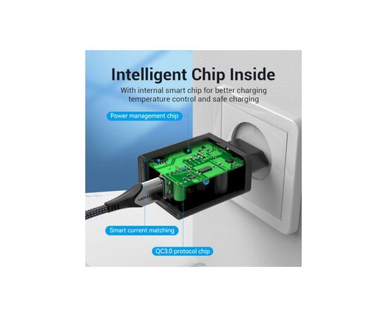 Зарядное устройство Vention 1xUSB 18W (USB-A) QC3.0 black (FABB0-EU), изображение 6 Зарядное устройство Vention 1xUSB 18W (USB-A) QC3.0 black (FABB0-EU), изображение 6
