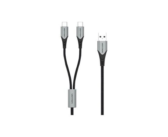 Дата кабель USB 2.0 AM to 2хUSB-C M 1.0m Y-Splitter Charging Cable 2.4А 480Mbps Aluminum Al Vention (CQOHF), изображение 2 Дата кабель USB 2.0 AM to 2хUSB-C M 1.0m Y-Splitter Charging Cable 2.4А 480Mbps Aluminum Al Vention (CQOHF), изображение 2