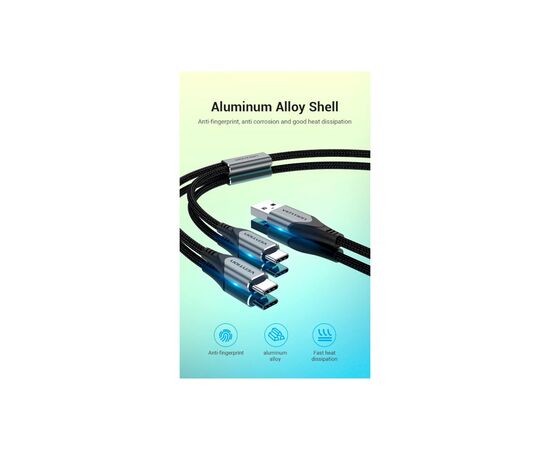 Дата кабель USB 2.0 AM to 2хUSB-C M 1.0m Y-Splitter Charging Cable 2.4А 480Mbps Aluminum Al Vention (CQOHF), изображение 5 Дата кабель USB 2.0 AM to 2хUSB-C M 1.0m Y-Splitter Charging Cable 2.4А 480Mbps Aluminum Al Vention (CQOHF), изображение 5