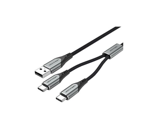 Дата кабель USB 2.0 AM to 2хUSB-C M 1.0m Y-Splitter Charging Cable 2.4А 480Mbps Aluminum Al Vention (CQOHF)