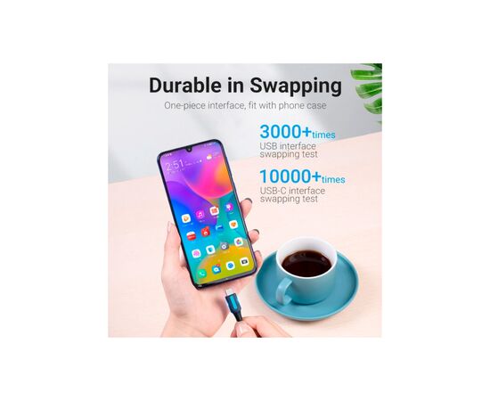 Дата кабель USB 2.0 AM to Type-C 0.5m 5.0A (25W) PVC black Vention (CORBD), изображение 10 Дата кабель USB 2.0 AM to Type-C 0.5m 5.0A (25W) PVC black Vention (CORBD), изображение 10