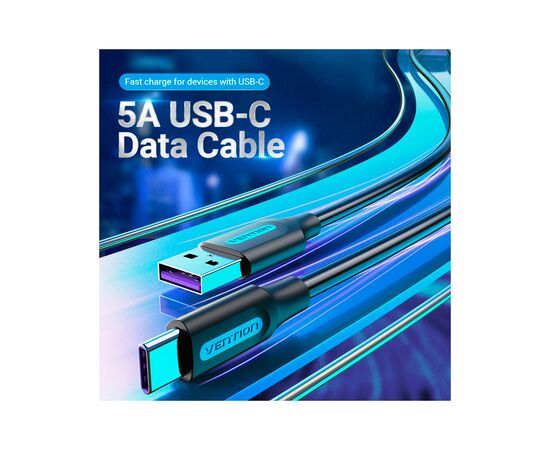 Дата кабель USB 2.0 AM to Type-C 0.5m 5.0A (25W) PVC black Vention (CORBD), изображение 4 Дата кабель USB 2.0 AM to Type-C 0.5m 5.0A (25W) PVC black Vention (CORBD), изображение 4