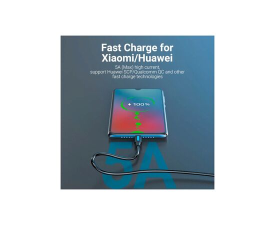 Дата кабель USB 2.0 AM to Type-C 0.5m 5.0A (25W) PVC black Vention (CORBD), изображение 5 Дата кабель USB 2.0 AM to Type-C 0.5m 5.0A (25W) PVC black Vention (CORBD), изображение 5