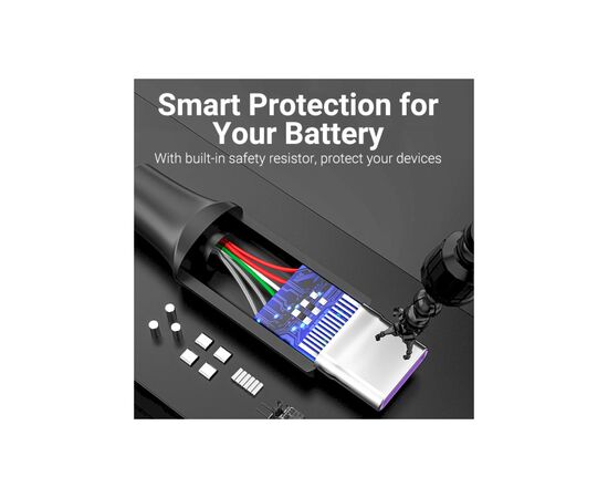 Дата кабель USB 2.0 AM to Type-C 0.5m 5.0A (25W) PVC black Vention (CORBD), изображение 8 Дата кабель USB 2.0 AM to Type-C 0.5m 5.0A (25W) PVC black Vention (CORBD), изображение 8