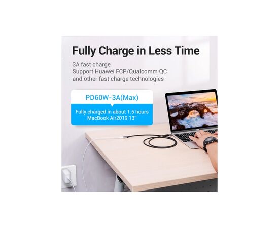 Дата кабель USB-C 3.1 M/F 1.0m 60W (20V/3A) 4K60HZ Thunderbolt 3 Vention (TABHF), изображение 4 Дата кабель USB-C 3.1 M/F 1.0m 60W (20V/3A) 4K60HZ Thunderbolt 3 Vention (TABHF), изображение 4