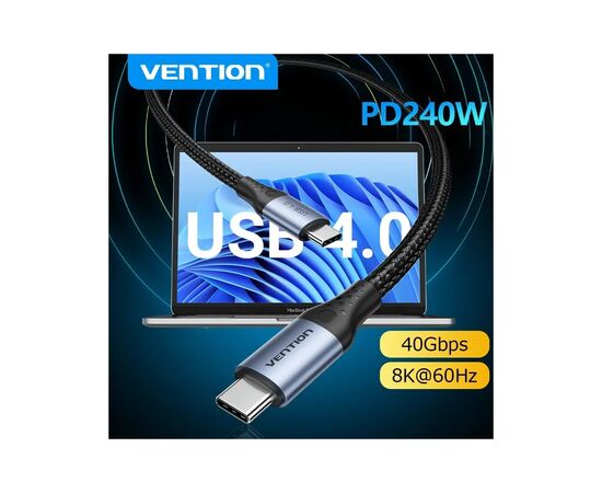 Дата кабель USB-C to USB-C 1.0m USB4.0 240W (50V/5A) 8K60Hz Thunderbolt 4 Gray Aluminum Alloy Vention (TAVHF), изображение 9 Дата кабель USB-C to USB-C 1.0m USB4.0 240W (50V/5A) 8K60Hz Thunderbolt 4 Gray Aluminum Alloy Vention (TAVHF), изображение 9