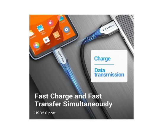 Дата кабель USB 2.0 AM to Micro 5P 0.25m 3.0A (18W) PVC Gray Aluminum Alloy Vention (COAHC), изображение 10 Дата кабель USB 2.0 AM to Micro 5P 0.25m 3.0A (18W) PVC Gray Aluminum Alloy Vention (COAHC), изображение 10