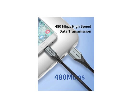 Дата кабель USB 2.0 AM to Micro 5P 0.25m 3.0A (18W) PVC Gray Aluminum Alloy Vention (COAHC), изображение 5 Дата кабель USB 2.0 AM to Micro 5P 0.25m 3.0A (18W) PVC Gray Aluminum Alloy Vention (COAHC), изображение 5