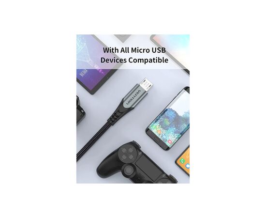 Дата кабель USB 2.0 AM to Micro 5P 0.25m 3.0A (18W) PVC Gray Aluminum Alloy Vention (COAHC), изображение 6 Дата кабель USB 2.0 AM to Micro 5P 0.25m 3.0A (18W) PVC Gray Aluminum Alloy Vention (COAHC), изображение 6