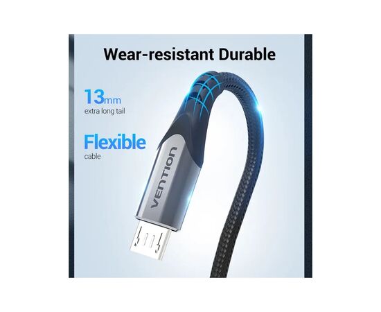 Дата кабель USB 2.0 AM to Micro 5P 0.25m 3.0A (18W) PVC Gray Aluminum Alloy Vention (COAHC), изображение 9 Дата кабель USB 2.0 AM to Micro 5P 0.25m 3.0A (18W) PVC Gray Aluminum Alloy Vention (COAHC), изображение 9