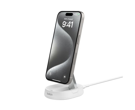 Зарядное устройство Belkin 15W Magnetic Stand Qi2 white (WIA008BTWH), изображение 9 Зарядное устройство Belkin 15W Magnetic Stand Qi2 white (WIA008BTWH), изображение 9