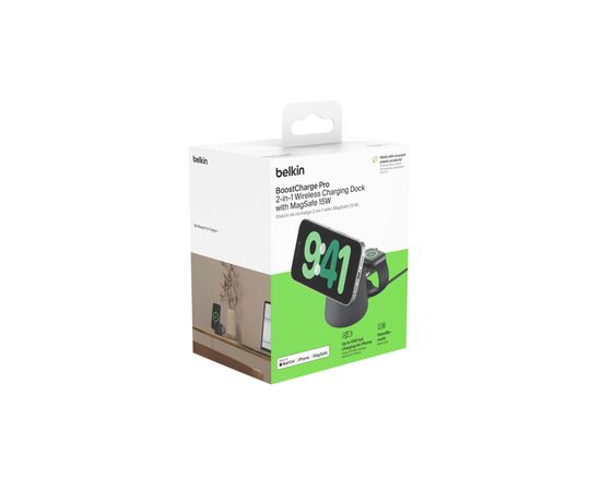 Зарядное устройство Belkin 2in1 MagSafe iPhone/Watch/AirPods Charcoal Mass (WIZ020VFH36), изображение 11 Зарядное устройство Belkin 2in1 MagSafe iPhone/Watch/AirPods Charcoal Mass (WIZ020VFH36), изображение 11