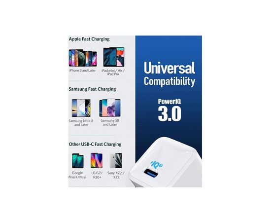 Зарядное устройство Anker PowerPort III Nano 18W USB-C (White) (A2616G21), изображение 4 Зарядное устройство Anker PowerPort III Nano 18W USB-C (White) (A2616G21), изображение 4