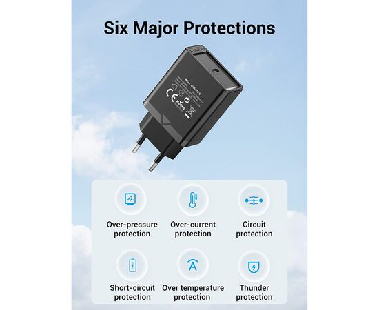 Зарядное устройство Vention 1xUSB 20W (USB-С) PD black (FADB0-EU), изображение 6 Зарядное устройство Vention 1xUSB 20W (USB-С) PD black (FADB0-EU), изображение 6