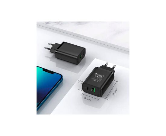 Зарядное устройство Vention 2xUSB 38W (USB-C+USB-A) PD+QC3.0 black (FBIB0-EU), изображение 10 Зарядное устройство Vention 2xUSB 38W (USB-C+USB-A) PD+QC3.0 black (FBIB0-EU), изображение 10