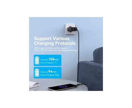 Зарядное устройство Vention 2xUSB 38W (USB-C+USB-A) PD+QC3.0 black (FBIB0-EU), изображение 5 Зарядное устройство Vention 2xUSB 38W (USB-C+USB-A) PD+QC3.0 black (FBIB0-EU), изображение 5