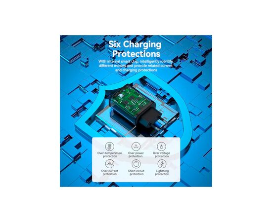 Зарядное устройство Vention 2xUSB 38W (USB-C+USB-A) PD+QC3.0 black (FBIB0-EU), изображение 7 Зарядное устройство Vention 2xUSB 38W (USB-C+USB-A) PD+QC3.0 black (FBIB0-EU), изображение 7