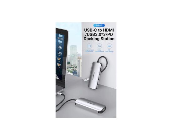 Концентратор Vention USB 3.1 Type-C to HDM/USB 3.0х3//PD 100W 5-in-1 (THFHB), изображение 5 Концентратор Vention USB 3.1 Type-C to HDM/USB 3.0х3//PD 100W 5-in-1 (THFHB), изображение 5