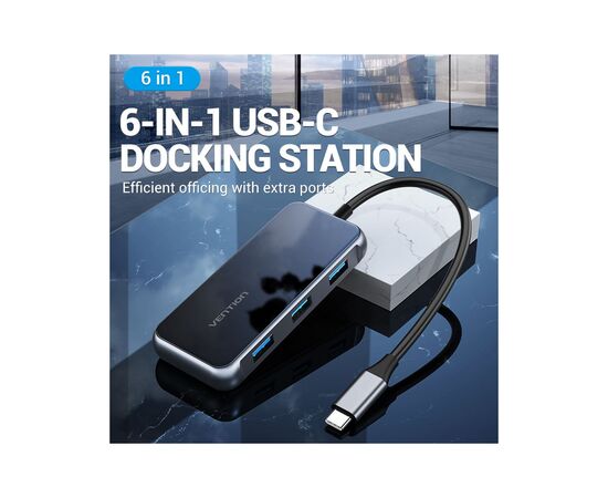 Концентратор Vention USB 3.1 Type-C to HDMI 4K60Hz/USB 3.0х3/RJ45/PD 87W 6-in-1 Mirrored Surface (TFFHB), изображение 2 Концентратор Vention USB 3.1 Type-C to HDMI 4K60Hz/USB 3.0х3/RJ45/PD 87W 6-in-1 Mirrored Surface (TFFHB), изображение 2