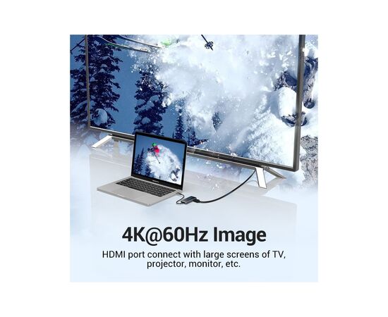 Концентратор Vention USB 3.1 Type-C to HDMI 4K60Hz/USB 3.0х3/RJ45/PD 87W 6-in-1 Mirrored Surface (TFFHB), изображение 5 Концентратор Vention USB 3.1 Type-C to HDMI 4K60Hz/USB 3.0х3/RJ45/PD 87W 6-in-1 Mirrored Surface (TFFHB), изображение 5