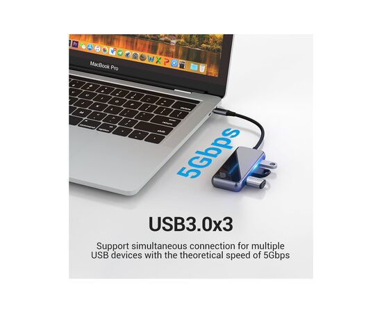 Концентратор Vention USB 3.1 Type-C to HDMI 4K60Hz/USB 3.0х3/RJ45/PD 87W 6-in-1 Mirrored Surface (TFFHB), изображение 6 Концентратор Vention USB 3.1 Type-C to HDMI 4K60Hz/USB 3.0х3/RJ45/PD 87W 6-in-1 Mirrored Surface (TFFHB), изображение 6