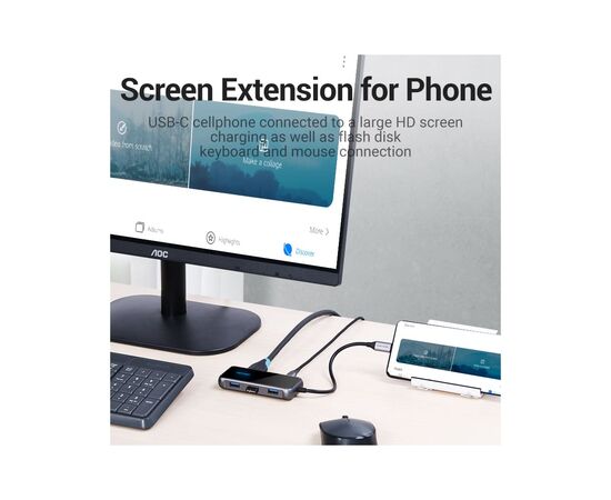 Концентратор Vention USB 3.1 Type-C to HDMI 4K60Hz/USB 3.0х3/RJ45/PD 87W 6-in-1 Mirrored Surface (TFFHB), изображение 9 Концентратор Vention USB 3.1 Type-C to HDMI 4K60Hz/USB 3.0х3/RJ45/PD 87W 6-in-1 Mirrored Surface (TFFHB), изображение 9