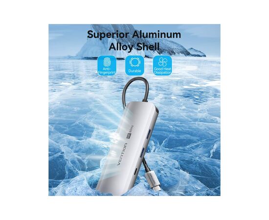 Концентратор Vention USB 3.1 Type-C to HDMI 4K60Hz/USB 3.0x2/RJ45/SD/TF/3.5mm/PD 100W Hub 9-in-1 (TQMHB), изображение 10 Концентратор Vention USB 3.1 Type-C to HDMI 4K60Hz/USB 3.0x2/RJ45/SD/TF/3.5mm/PD 100W Hub 9-in-1 (TQMHB), изображение 10
