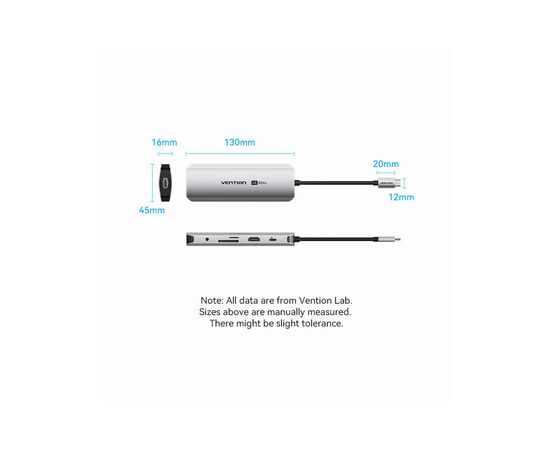 Концентратор Vention USB 3.1 Type-C to HDMI 4K60Hz/USB 3.0x2/RJ45/SD/TF/3.5mm/PD 100W Hub 9-in-1 (TQMHB), изображение 12 Концентратор Vention USB 3.1 Type-C to HDMI 4K60Hz/USB 3.0x2/RJ45/SD/TF/3.5mm/PD 100W Hub 9-in-1 (TQMHB), изображение 12