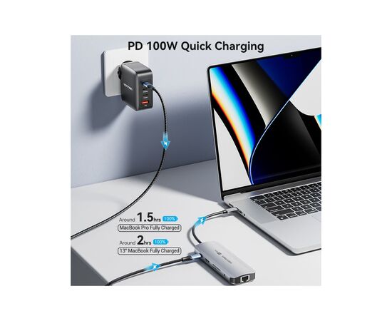 Концентратор Vention USB 3.1 Type-C to HDMI 4K60Hz/USB 3.0x2/RJ45/SD/TF/3.5mm/PD 100W Hub 9-in-1 (TQMHB), изображение 7 Концентратор Vention USB 3.1 Type-C to HDMI 4K60Hz/USB 3.0x2/RJ45/SD/TF/3.5mm/PD 100W Hub 9-in-1 (TQMHB), изображение 7