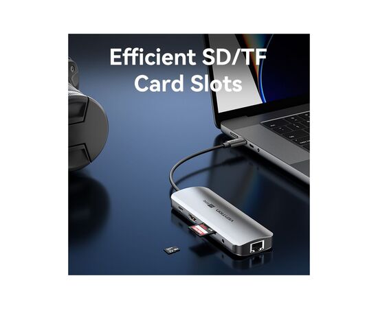 Концентратор Vention USB 3.1 Type-C to HDMI 4K60Hz/USB 3.0x2/RJ45/SD/TF/3.5mm/PD 100W Hub 9-in-1 (TQMHB), изображение 8 Концентратор Vention USB 3.1 Type-C to HDMI 4K60Hz/USB 3.0x2/RJ45/SD/TF/3.5mm/PD 100W Hub 9-in-1 (TQMHB), изображение 8