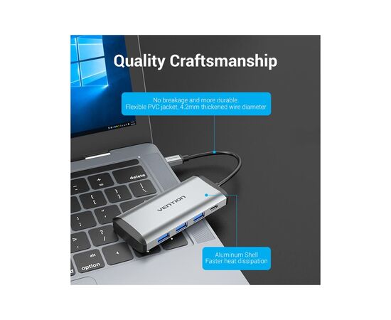 Концентратор Vention USB 3.1 Type-C to 3хUSB 3.0/TF/SD/PD 87W 6-in-1 (TGRHB), изображение 10 Концентратор Vention USB 3.1 Type-C to 3хUSB 3.0/TF/SD/PD 87W 6-in-1 (TGRHB), изображение 10