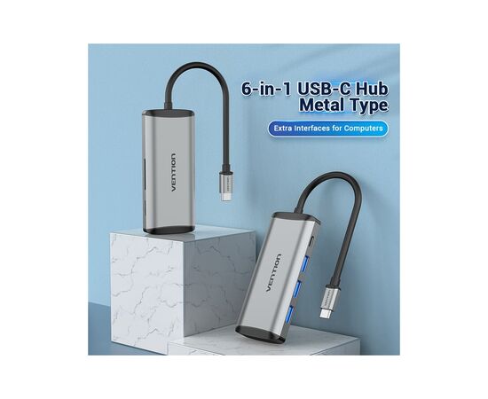 Концентратор Vention USB 3.1 Type-C to 3хUSB 3.0/TF/SD/PD 87W 6-in-1 (TGRHB), изображение 2 Концентратор Vention USB 3.1 Type-C to 3хUSB 3.0/TF/SD/PD 87W 6-in-1 (TGRHB), изображение 2