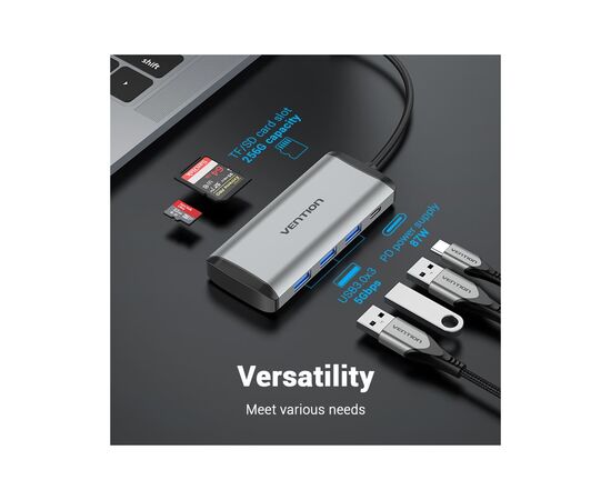 Концентратор Vention USB 3.1 Type-C to 3хUSB 3.0/TF/SD/PD 87W 6-in-1 (TGRHB), изображение 3 Концентратор Vention USB 3.1 Type-C to 3хUSB 3.0/TF/SD/PD 87W 6-in-1 (TGRHB), изображение 3