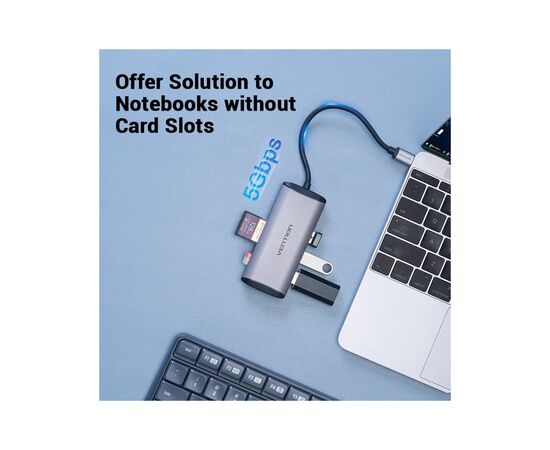Концентратор Vention USB 3.1 Type-C to 3хUSB 3.0/TF/SD/PD 87W 6-in-1 (TGRHB), изображение 4 Концентратор Vention USB 3.1 Type-C to 3хUSB 3.0/TF/SD/PD 87W 6-in-1 (TGRHB), изображение 4