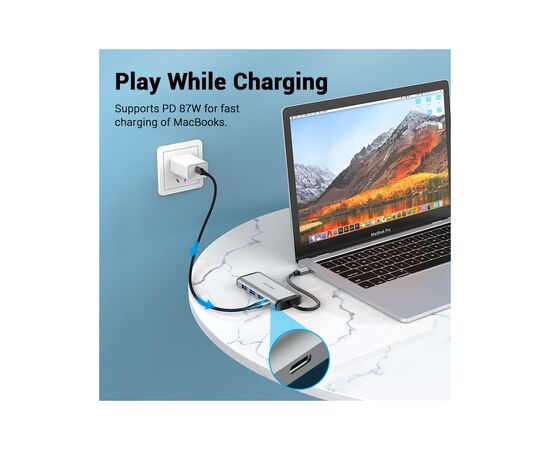 Концентратор Vention USB 3.1 Type-C to 3хUSB 3.0/TF/SD/PD 87W 6-in-1 (TGRHB), изображение 5 Концентратор Vention USB 3.1 Type-C to 3хUSB 3.0/TF/SD/PD 87W 6-in-1 (TGRHB), изображение 5