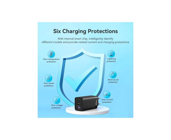Зарядное устройство Vention 3xUSB 65W (2xUSB-C+USB-A) PD3.0+QC4.0 black (FEDB0-EU), изображение 7 Зарядное устройство Vention 3xUSB 65W (2xUSB-C+USB-A) PD3.0+QC4.0 black (FEDB0-EU), изображение 7