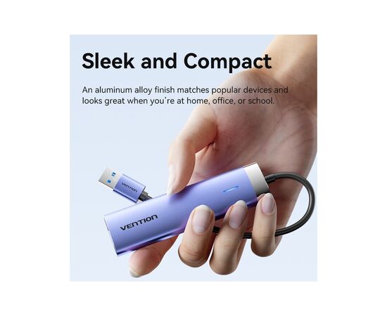 Концентратор Vention USB 3.0 to USB 3.0x3/RJ45/Type-C Hub Blue Aluminum Alloy 5-in-1 (TGFSB), изображение 3 Концентратор Vention USB 3.0 to USB 3.0x3/RJ45/Type-C Hub Blue Aluminum Alloy 5-in-1 (TGFSB), изображение 3