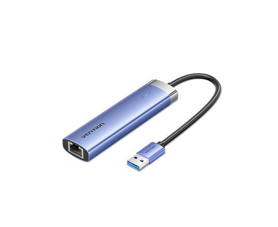 Концентратор Vention USB 3.0 to USB 3.0x3/RJ45/Type-C Hub Blue Aluminum Alloy 5-in-1 (TGFSB)