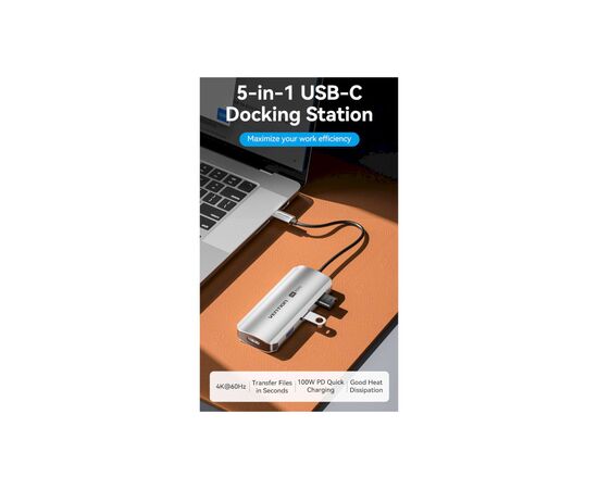 Концентратор Vention USB 3.1 Type-C to HDMI 4K60Hz/USB 3.0x3/PD 100W 5-in-1 (TQDHB), изображение 2 Концентратор Vention USB 3.1 Type-C to HDMI 4K60Hz/USB 3.0x3/PD 100W 5-in-1 (TQDHB), изображение 2