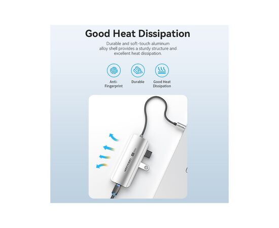 Концентратор Vention USB 3.1 Type-C to HDMI 4K60Hz/USB 3.0x3/RJ45/PD 100W 6-in-1 (TQHHB), изображение 9 Концентратор Vention USB 3.1 Type-C to HDMI 4K60Hz/USB 3.0x3/RJ45/PD 100W 6-in-1 (TQHHB), изображение 9