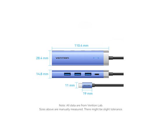 Концентратор Vention USB 3.1 Type-C to HDMI/USB 3.0x3/PD 100W Blue Aluminum Alloy Hub 5-in-1 (TGESB), изображение 11 Концентратор Vention USB 3.1 Type-C to HDMI/USB 3.0x3/PD 100W Blue Aluminum Alloy Hub 5-in-1 (TGESB), изображение 11